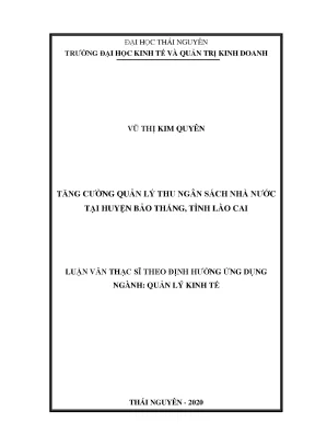 Luận văn thạc sĩ hay tăng cường quản lý thu ngân sách nhà nước tại huyện bảo thắng tỉnh lào cai