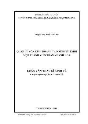 Luận văn thạc sĩ hay quản lý vốn kinh doanh tại công ty tnhh một thành viên than khánh hòa