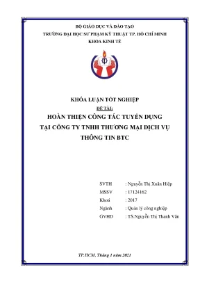 Khóa luận tốt nghiệp hoàn thiện công tác tuyển dụng tại công ty tnhh thương mại dịch vụ thông tin btc