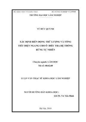 Luận văn thạc sĩ hay xác định biến động trữ lượng và tổng tiết diện ngang cho ô điều tra hệ thống rừng tự nhiên