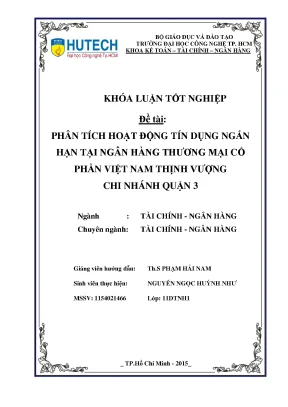 Luận văn thạc sĩ hay phân tích hoạt động tín dụng ngắn hạn tại ngân hàng thương mại cổ phần việt nam thịnh vượng chi nhánh quận 3