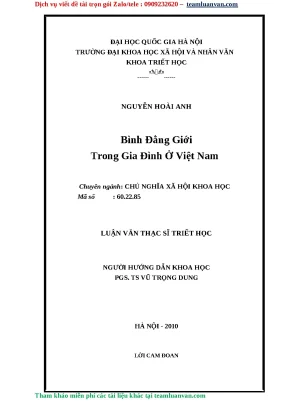 Luận văn thạc sỹ bình đẳng giới trong gia đình ở việt nam