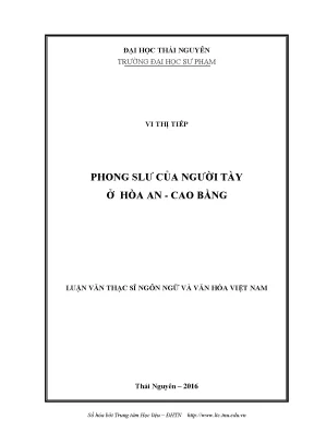 Luận văn thạc sĩ hay phong slư của người tày ở hòa an cao bằng