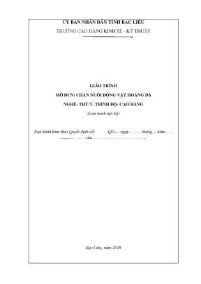 Giáo trình mô đun chăn nuôi động vật hoang dã nghề thú y trình độ cao đẳng trường cđ kinh tế kỹ thuật bạc liêu