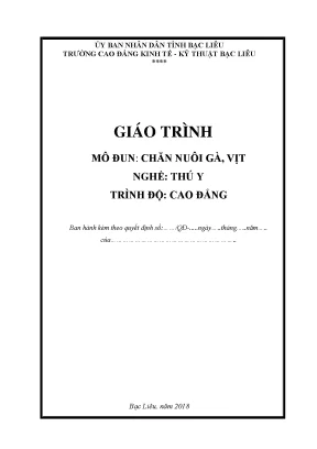 Giáo trình mô đun chăn nuôi gà vịt nghề thú y trình độ cao đẳng trường cđ kinh tế kỹ thuật bạc liêu