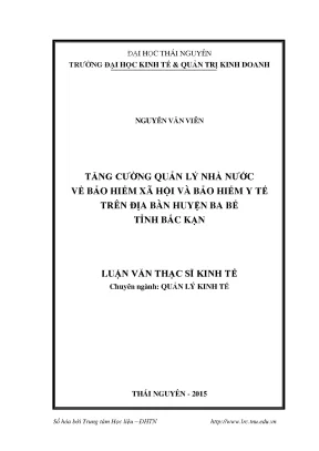 Luận văn thạc sĩ hay tăng cường quản lý nhà nước về bảo hiểm xã hội và bảo hiểm y tế trên địa bàn huyện ba bể tỉnh bắc kạn