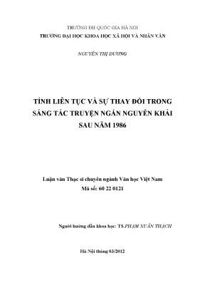 Luận văn thạc sĩ văn học tính liên tục và sự thay đổi trong truyện ngắn nguyễn khải sau 1986