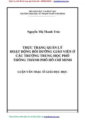 Luận văn thạc sỹ thực trạng quản lý hoạt động bồi dưỡng giáo viên ở các trường trung học phổ thông thành phố hồ chí minh tỉnh đồng tháp