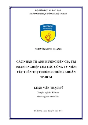 Luận văn thạc sĩ kế toán các nhân tố ảnh hưởng đến giá trị doanh nghiệp của các công ty niêm yết trên thị trường chứng khoán tp hcm