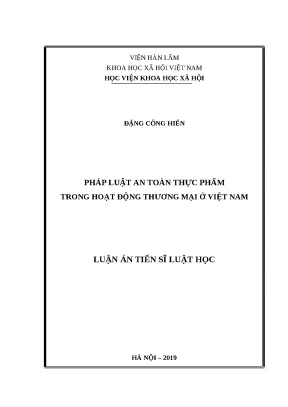 Luận văn thạc sỹ pháp luật an toàn thực phẩm trong hoạt động thương mại ở việt nam