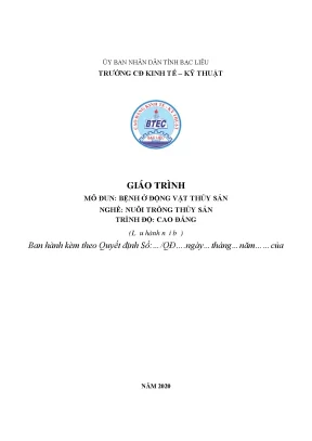 Giáo trình bệnh ở động vật thủy sản nghề nuôi trồng thủy sản trình độ cao đẳng trường cđ kinh tế kỹ thuật bạc liêu