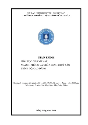 Giáo trình vi sinh vật nghề phòng và chữa bệnh thuỷ sản cao đẳng