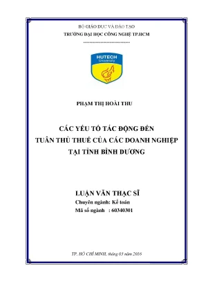 Luận văn thạc sĩ luận văn thạc sĩ kế toán các yếu tố tác động đến tuân thủ thuế của các doanh nghiệp tại tỉnh bình dương