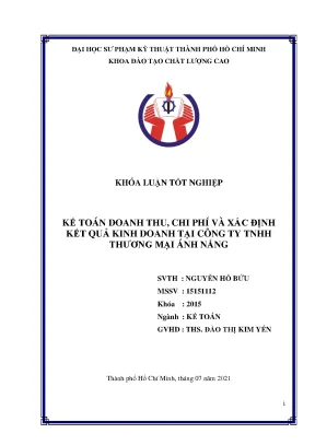Khóa luận tốt nghiệp kế toán doanh thu chi phí và xác định kết quả kinh doanh tại công ty tnhh thương mại ánh nắng