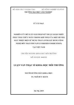 Luận văn thạc sĩ hay nghiên cứu đề xuất giải pháp kỹ thuật giảm thiểu phát thải thủy ngân trong khí thải của một số nhà máy nhiệt điện sử dụng than antraxit trong công nghệ đốt than phun