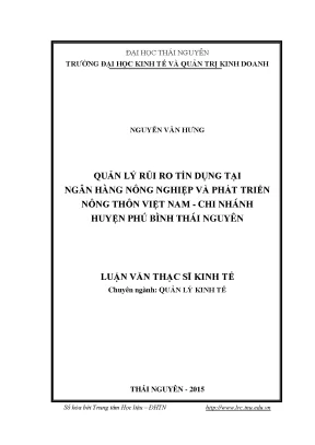 Luận văn thạc sĩ hay quản lý rủi ro tín dụng tại ngân hàng nông nghiệp và phát triển nông thôn việt nam chi nhánh huyện phú bình thái nguyên