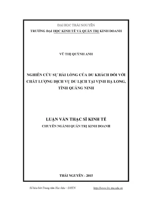Luận văn thạc sĩ hay nghiên cứu sự hài lòng của du khách đối với chất lượng dịch vụ du lịch tại vịnh hạ long tỉnh quảng ninh