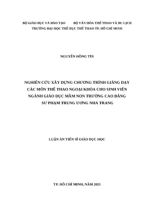 Luận án tiến sĩ file word nghiên cứu xây dựng chương trình giảng dạy các môn thể thao ngoại khóa cho sinh viên ngành giáo dục mầm non trường cao đẳng sư phạm trung ương nha trang