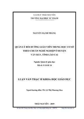 Luận văn thạc sĩ hay quản lý bồi dưỡng giáo viên trung học cơ sở theo chuẩn nghề nghiệp ở huyện văn bàn tỉnh lào cai