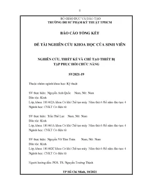 Đề tài nckh nghiên cứu thiết kế và chế tạo thiết bị tập phục hồi chức năng
