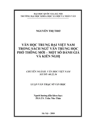 Luận văn thạc sĩ văn học văn học trung đại việt nam trong sách ngữ văn trung học phổ thông mới một số đánh giá và kiến nghị