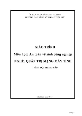 Giáo trình an toàn vệ sinh công nghiệp nghề quản trị mạng máy tính trung cấp 2