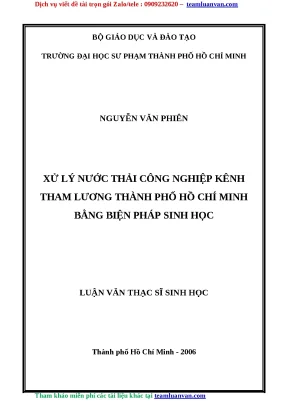 Luận văn thạc sỹ xử lý nước thải công nghiệp kênh tham lương thành phố hồ chí minh bằng biện pháp sinh học