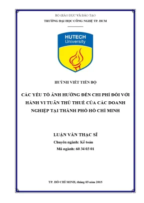 Luận văn thạc sĩ kế toán các yếu tố ảnh hưởng đến chi phí đối với hành vi tuân thủ thuế của các doanh nghiệp tại thành phố hồ chí minh