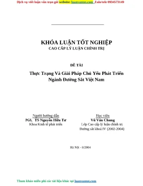 Luận văn thực trạng và giải pháp chủ yếu phát triển ngành đường sắt việt nam