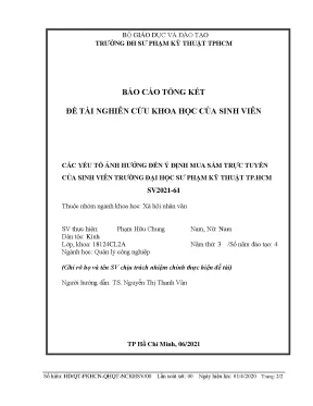 Đề tài nckh các yếu tố ảnh hưởng đến ý định mua sắm trực tuyến của sinh viên trường đại học sư phạm kỹ thuật tp hcm
