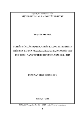 Luận văn thạc sĩ hay nghiên cứu xác định đột biến kháng artemisinin trên gen k13 của plasmodium falciparum tại vùng sốt rét lưu hành nặng tỉnh bình phƣớc năm 2014 2015