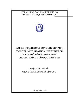 Luận văn thạc sĩ quản lý giáo dục lập kế hoạch hoạt động chuyên môn ở các trường mầm non huyện nhà bè thành phố hồ chí minh theo chương trình giáo dục mầm non