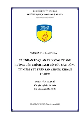 Luận văn thạc sĩ kế toán các nhân tố quản trị ảnh hưởng đến chính sách cổ tức các công ty niêm yết trên sàn chứng khoán tp hcm