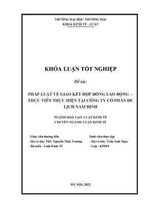 Khóa luận pháp luật về giao kết hợp đồng lao động thực tiễn thực hiện tại công ty cổ phần du lịch nam định