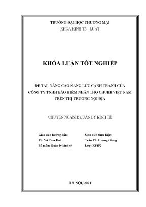 Khóa luận nâng cao năng lực cạnh tranh của công ty tnhh bảo hiểm nhân thọ chubb nam trên thị trường nội địa
