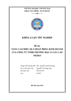 Khóa luận nâng cao hiệu quả hoạt động kinh doanh của công ty tnhh thương mại và xây lắp meiko