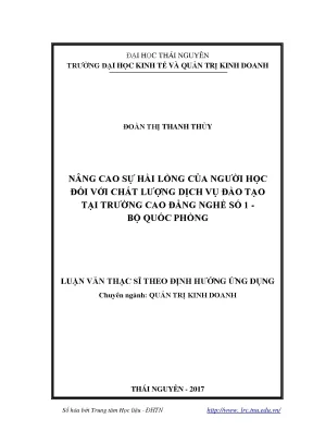 Luận văn thạc sĩ hay nâng cao sự hài lòng của người học đối với chất lượng dịch vụ đào tạo tại trường cao đẳng nghề số 1 bộ quốc phòng