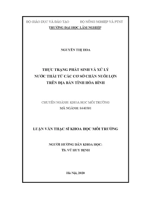 Luận văn thạc sĩ hay thực trạng phát sinh và xử lý nước thải từ các cơ sở chăn nuôi lợn trên địa bàn tỉnh hòa bình