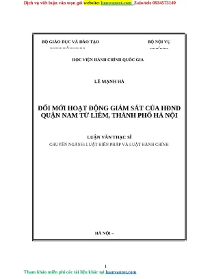 Đổi mới hoạt động giám sát của hđnd quận nam từ liêm thành phố hà nội luận văn thạc sĩ