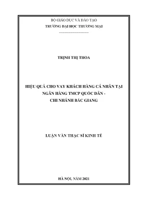Luận văn thạc sĩ hiệu quả cho vay khách hàng cá nhân tại ngân hàng thương mại cổ phần quốc dân chi nhánh bắc giang