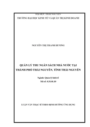Luận văn thạc sĩ hay quản lý thu ngân sách nhà nước tại thành phố thái nguyên tỉnh thái nguyên
