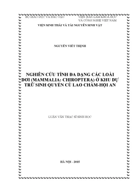 Luận văn thạc sĩ hay nghiên cứu tính đa dạng các loài dơi mammalia chiroptera ở khu dự trữ sinh quyển cù lao chàm hội an