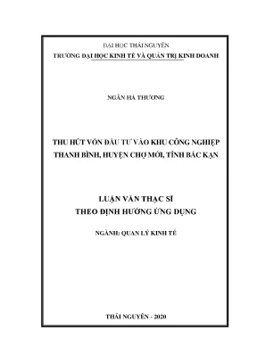 Luận văn thạc sĩ hay thu hút vốn đầu tư vào khu công nghiệp thanh bình huyện chợ mới tỉnh bắc kạn