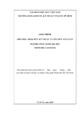 Giáo trình định mức kỹ thuật và tổ chức sản xuất ngành công nghệ sợi dệt trình độ cao đẳng