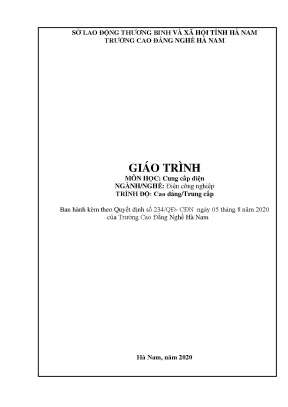 Giáo trình môn học cung cấp điện ngànhnghề điện công nghiệp