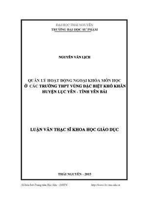 Luận văn thạc sĩ hay quản lý hoạt động ngoại khóa môn học ở các trường thpt vùng đặc biệt khó khăn huyện lục yên tỉnh yên bái