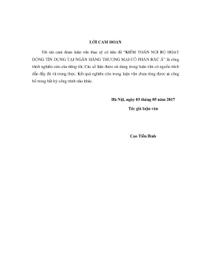 Luận văn thạc sĩ kế toán kiểm toán kiểm toán nội bộ hoạt động tín dụng tại ngân hàng thương mại cổ phần bắc á