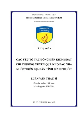 Luận văn thạc sĩ kế toán các yếu tố tác động đến kiểm soát chi thường xuyên qua kho bạc nhà nước trên địa bàn tỉnh bình phước