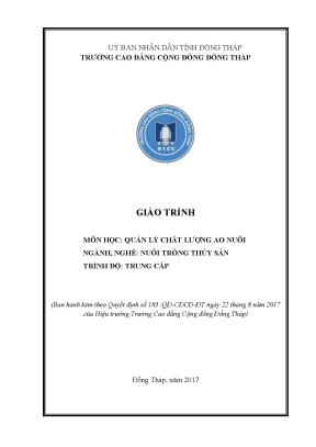 Giáo trình quản lý chất lượng ao nuôi nghề nuôi trồng thuỷ sản trung cấp