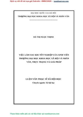 Luận văn thạc sỹ việc làm sau khi tốt nghiệp của sinh viên trường đại học khoa học xã hội và nhân văn thực trạng và giải pháp